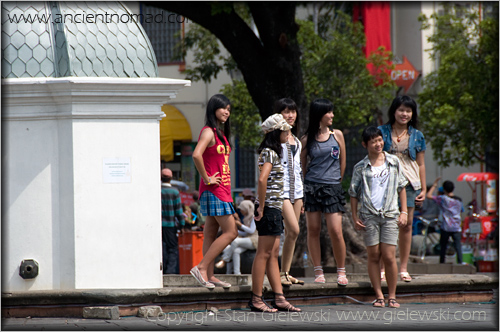Jakarta, Indonesia - young girls posing in Batavia.